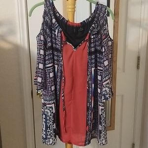 New Directions Mixed Cold Shoulder Blouse